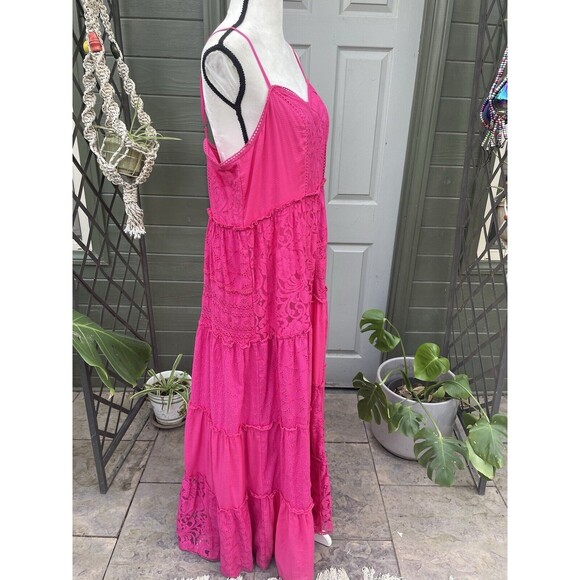 Anthropologie Bhanuni Jyoti Sleeveless Patchwork Lace Midi Dress Pink Large - Picture 7 of 9